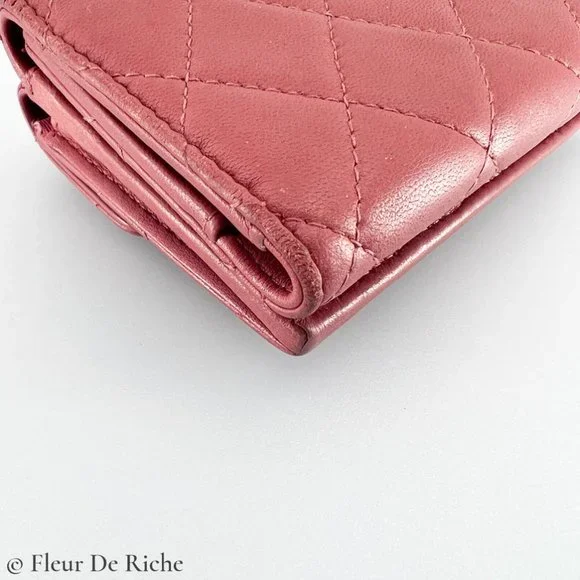 Chanel Classic Trifold Pink Flap Wallet Quilted Lambskin - Picture 9 of 10